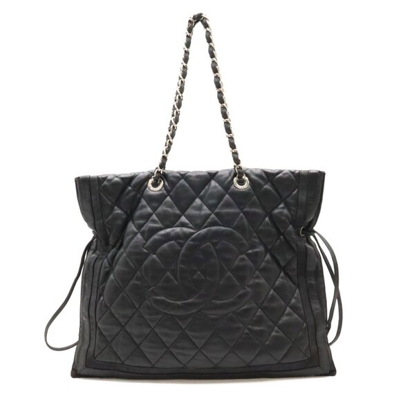 CHANEL Handbags - Authentic CHANEL CC Chain Lambskin Large Shopper Tote Shoulder Bag Leather Black